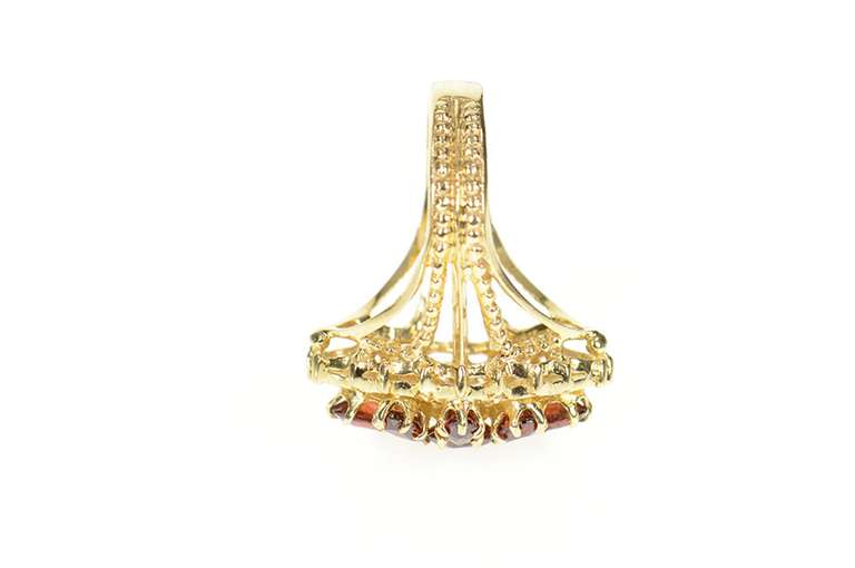14K Yellow Gold Ornate Oval Garnet Halo Elaborate Cocktail Ring