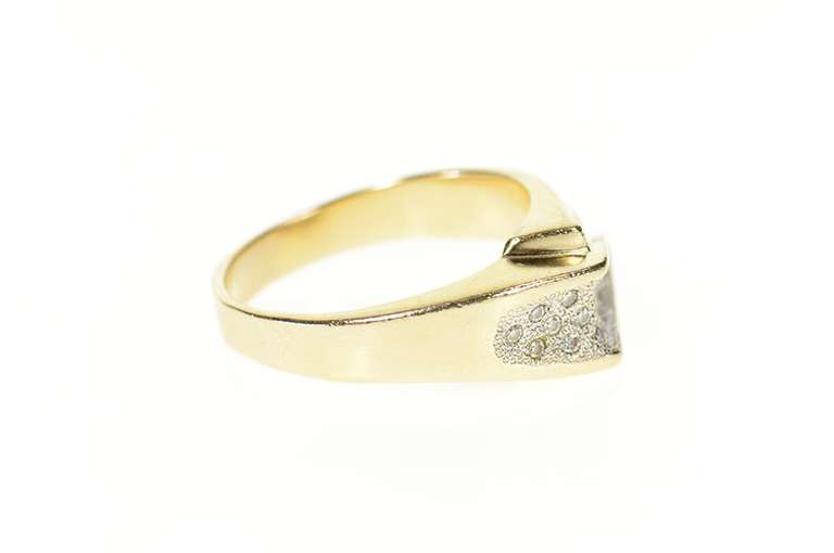 14K Yellow Gold Two Tone Pave Diamond Geometric Men's Ring