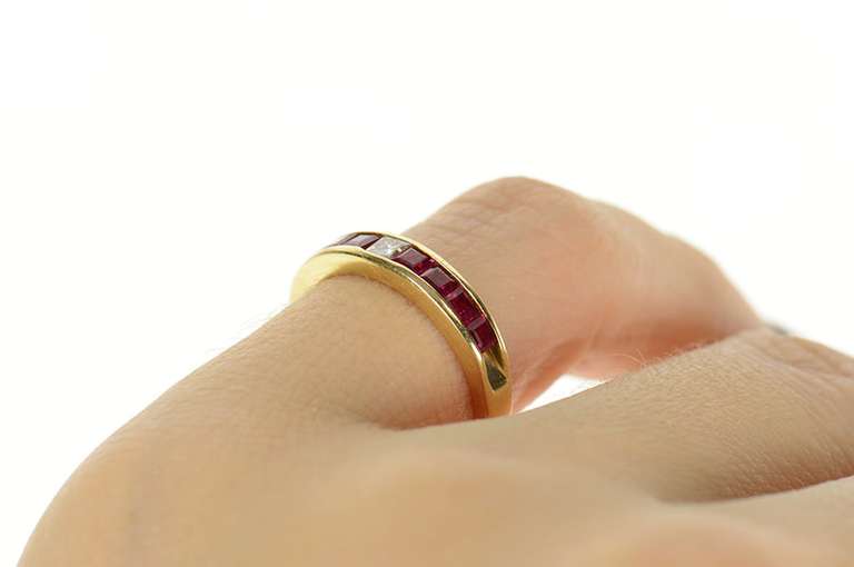 14K Yellow Gold 0.50 Ctw Princess Diamond Ruby Wedding Ring