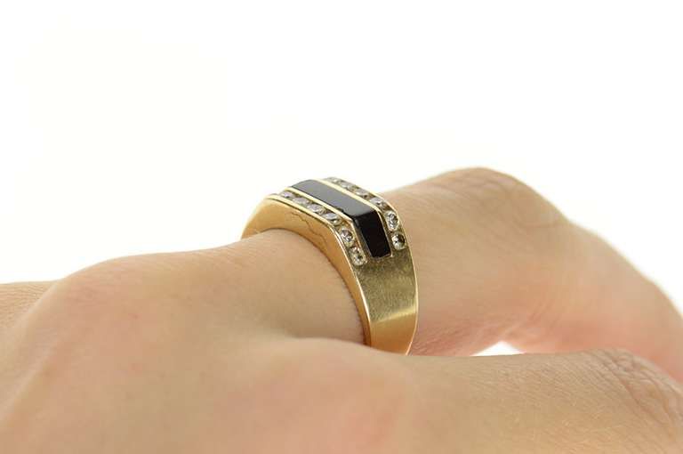 14K Yellow Gold 0.64 Ctw Diamond Black Onyx Squared Band Ring
