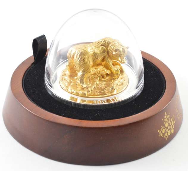 3D Coin 2017 Canada $100 Grizzly Bear 10 Oz SIlver 24K Gold Gild