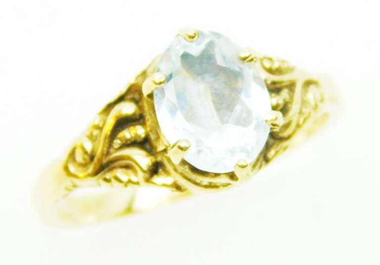 Beautiful Antique 10K Gold Aquamarine Ring, 5.25