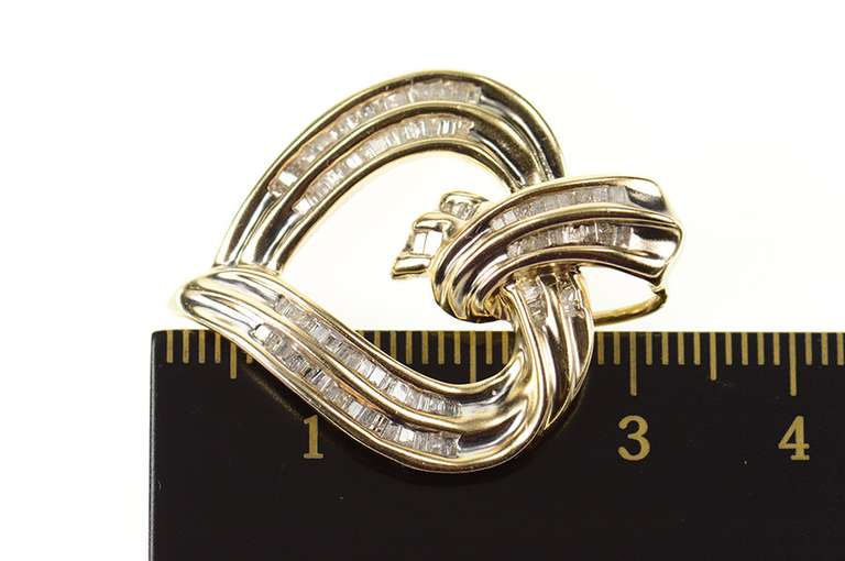 10K Yellow Gold 0.77 Ctw Baguette Diamond Encrusted Heart Pendant