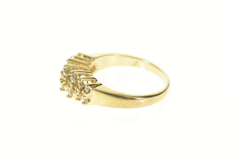 14K Yellow Gold 0.28 Ctw Squared Tiered Diamond Cluster Band Ring