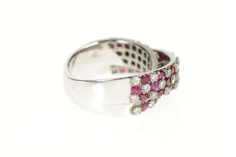 18K White Gold 1.76 Ctw Ruby Diamond Layered Checkered Band Ring