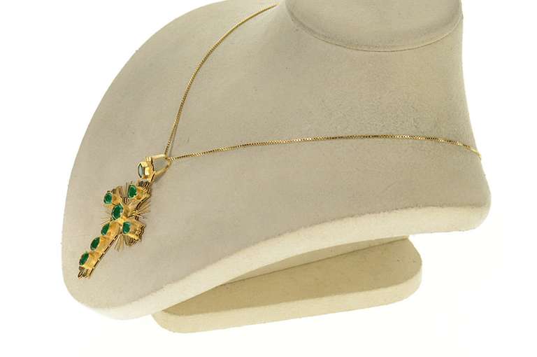 18K Yellow Gold 4.70 Ctw Victorian Natural Emerald Cross Pendant