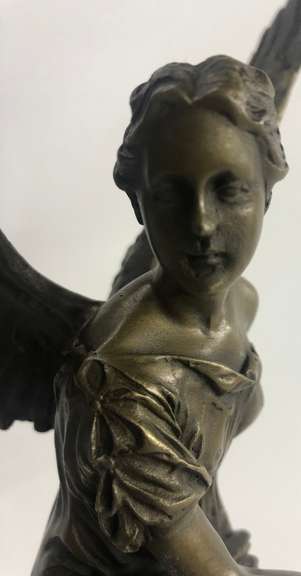 Beautiful Angel sits on Celestial Throne Bronze Sculpture