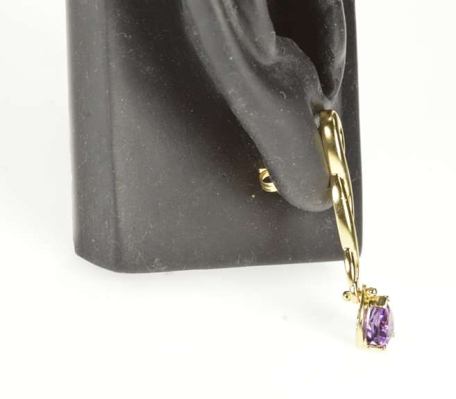 14K Yellow Gold Heart Amethyst Dangle Twist Bar Statement Earrings