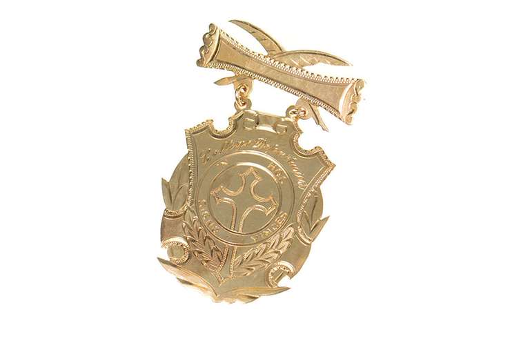 10K Yellow Gold College Dept. Religious Knowledge Medal 1st Pin/Brooch