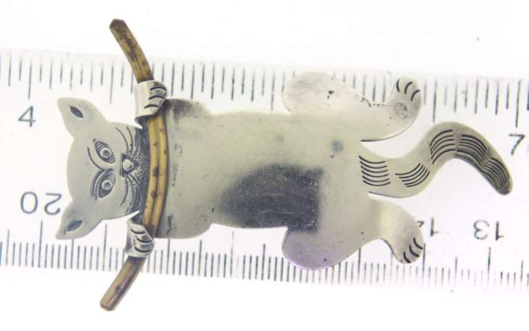 Vintage Mexico Sterling Silver Cat Pin Brooch