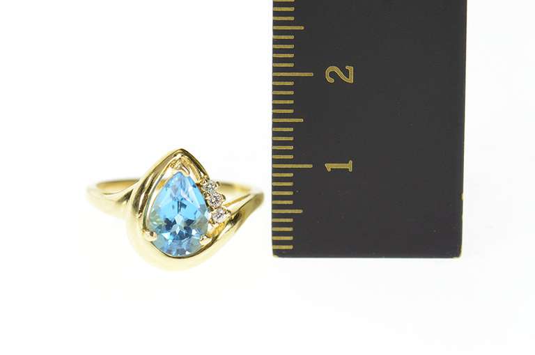 14K Yellow Gold Pear Blue Topaz Diamond Accent Bypass Ring