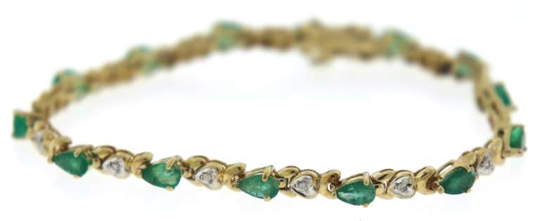 Fabulous Diamond and Pear Emerald Tennis Bracelet