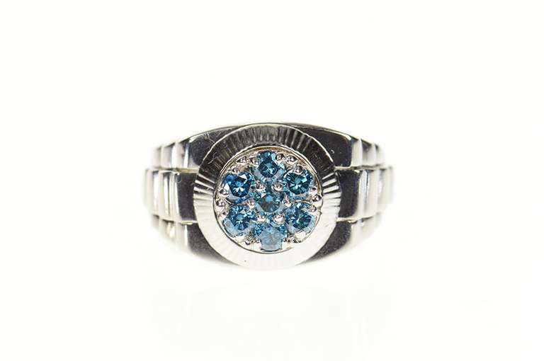 14K White Gold 0.70 Ctw Men's Blue Diamond Watch Band Ring