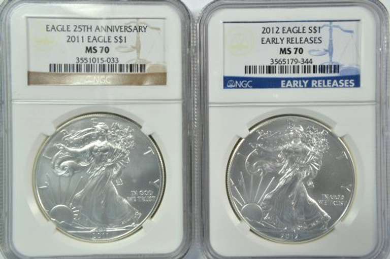 Perfect NGC MS70 graded 2011 & 2012 $1 Silver Eagles