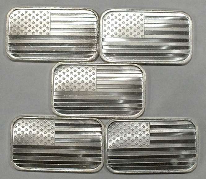 5 1oz American Flag Silver Bars