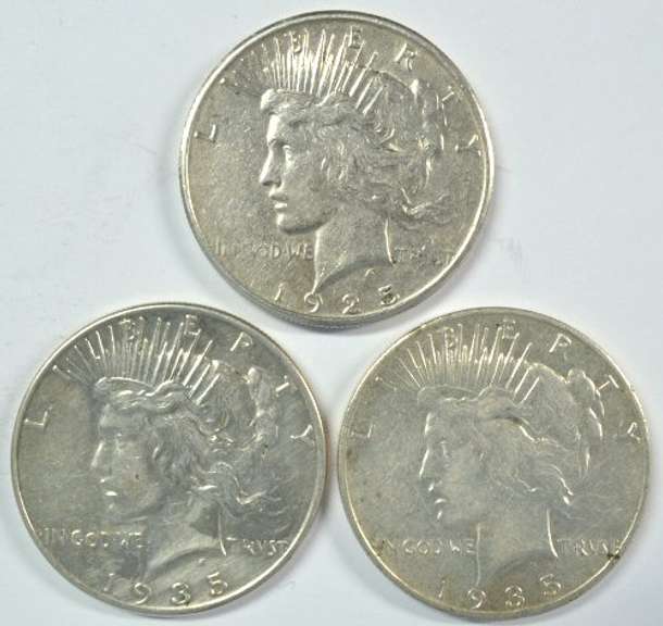 Scarce 1925-S, 1935, & 1935-S Peace Silver Dollars