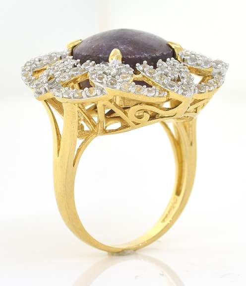 Colossal Genuine 16.71CTS Star Ruby & White Sapphire Ring in Vermeil