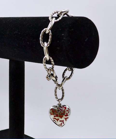 Brighton Silver Plated Breast Cancer Heart Locket Chain Bracelet