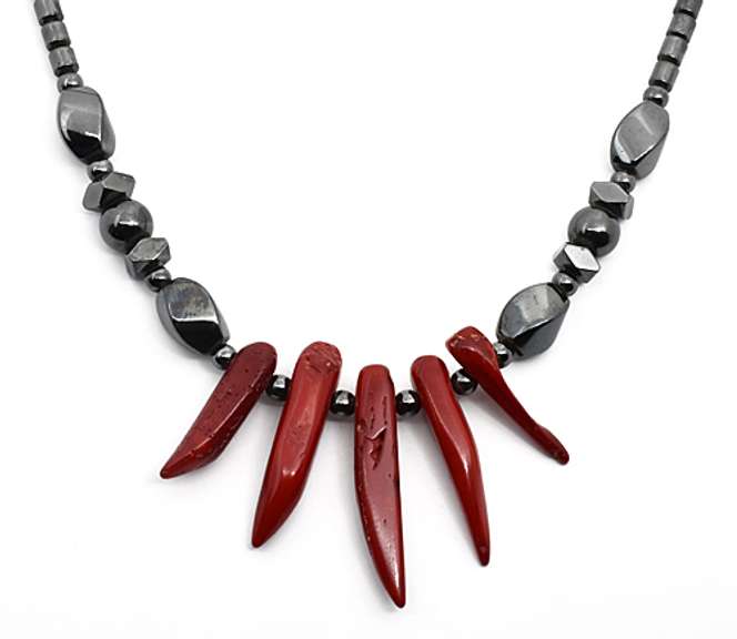 Unusual Hemetite and Oxblood Coral Necklace
