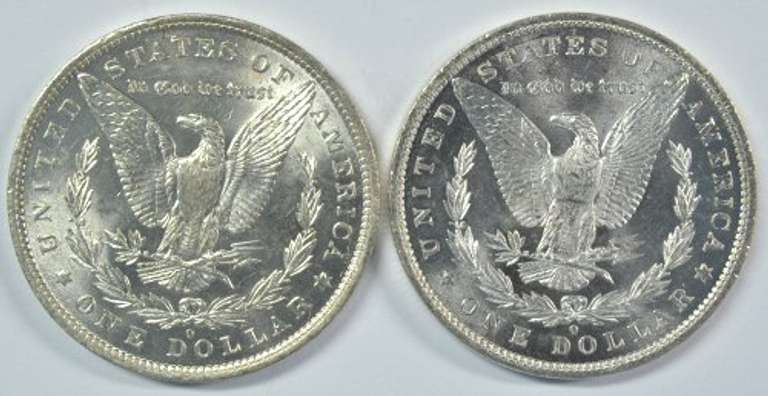 Lustrous-white 1881-O & 1882-O Morgan Silver Dollars