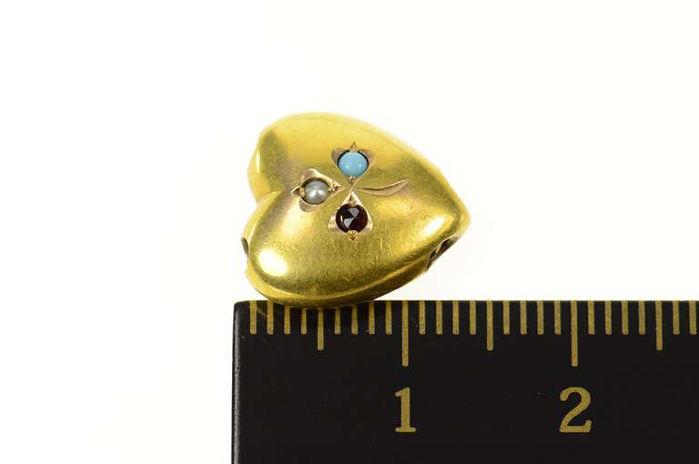 10K Yellow Gold Victorian Seed Pearl Garnet Heart Slide Charm/Pendant