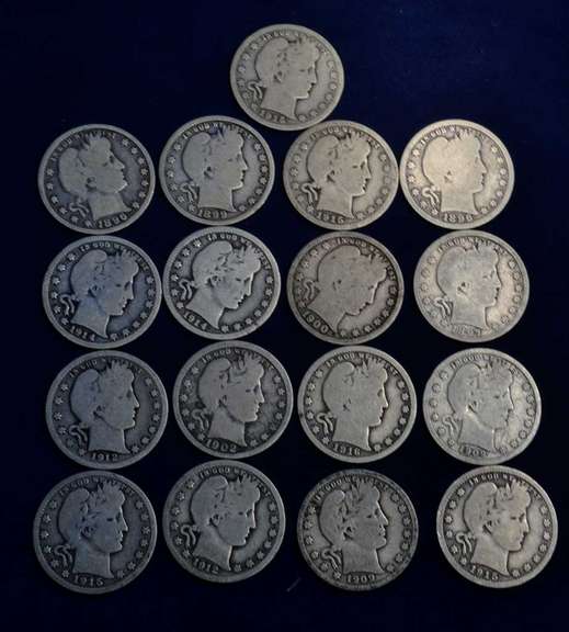 Lot Of 17 Barber Quarters Circulated