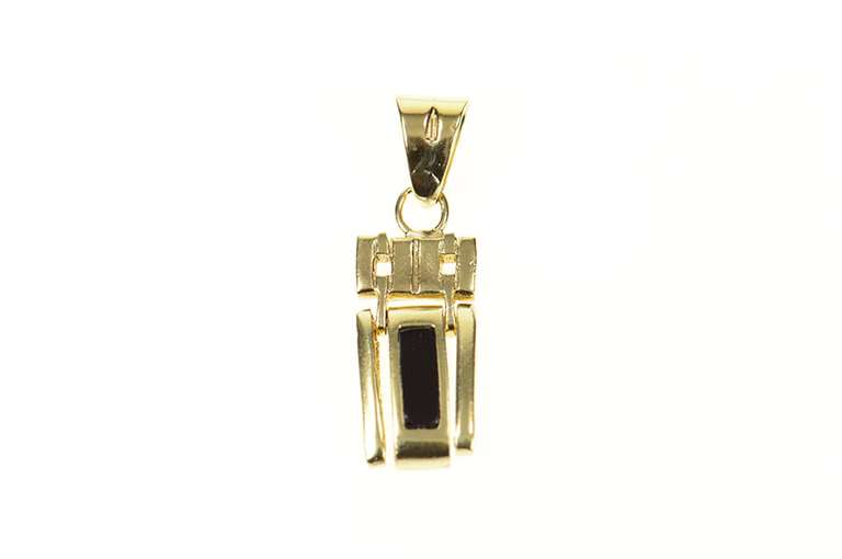 14K Yellow Gold Black Onyx Inset Squared Drop Bar Pendant