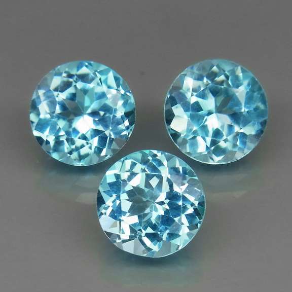 Matched! 3 piece 7.63ct full fire sky blue Topaz set