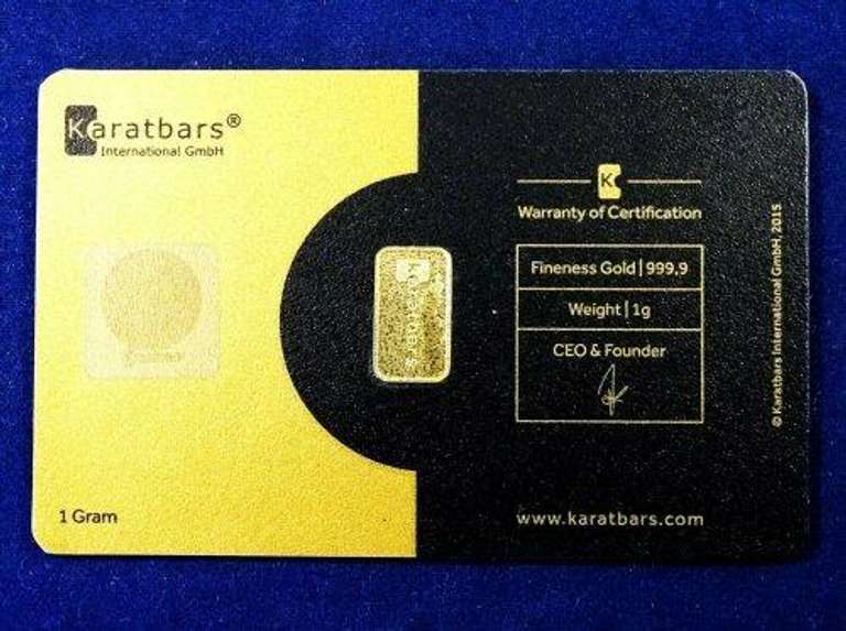 Special 1 gram pure .9999 fine gold KaratBar in card