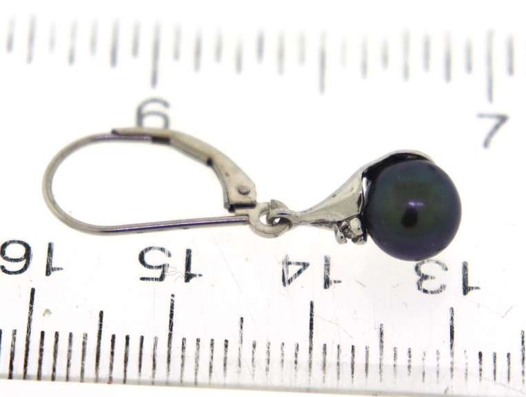 Fancy 14kt WG Black Pearl and Diamond Dangle Earrings