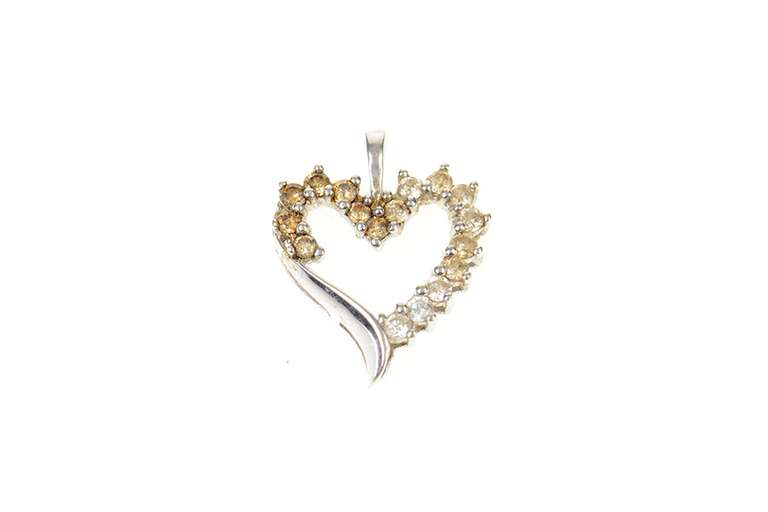 10K White Gold Graduated Fancy Diamond Heart Love Symbol Pendant