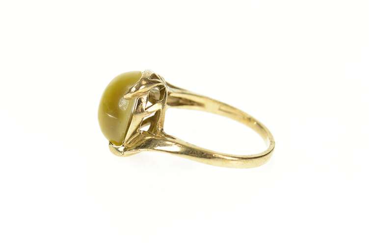 10K Yellow Gold 1960's Retro Tiger's Eye Cabochon Statement Ring