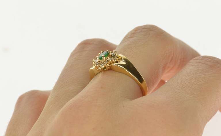 14K Yellow Gold Oval Emerald Diamond Halo Engagement Ring