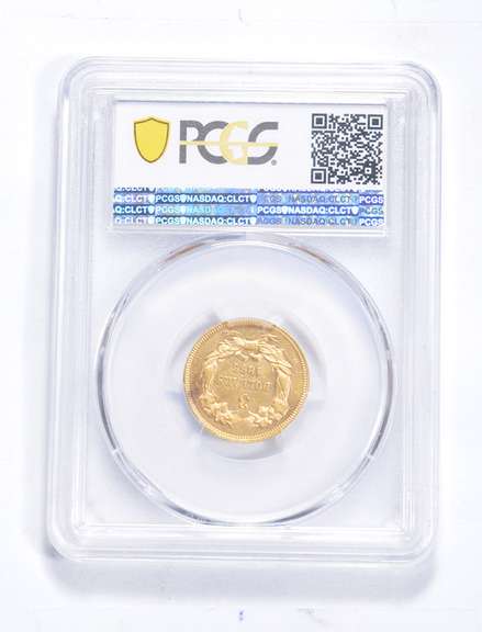 MS61 1866 $3.00 Indian Princess Head Gold Three-Dollars - Graded PCG