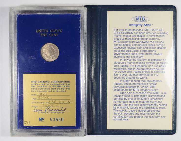 PF64 1878 Shield Nickel - Graded MTB - Nice Holder - Proof