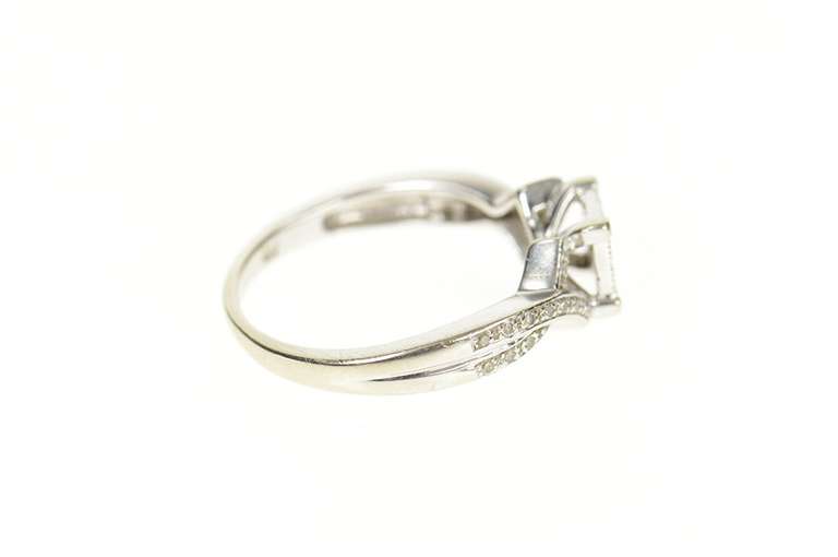 10K White Gold Pave Diamond Inset Squared Promise Ring