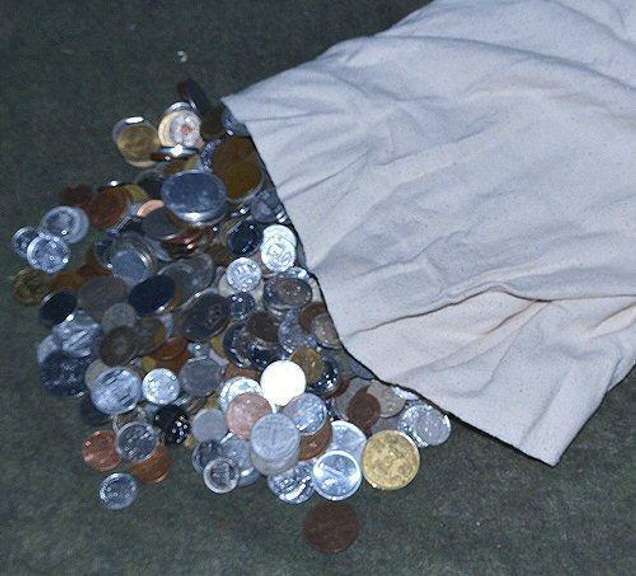Huge Cloth Bag with 25+ Pounds of Foreign World Coins