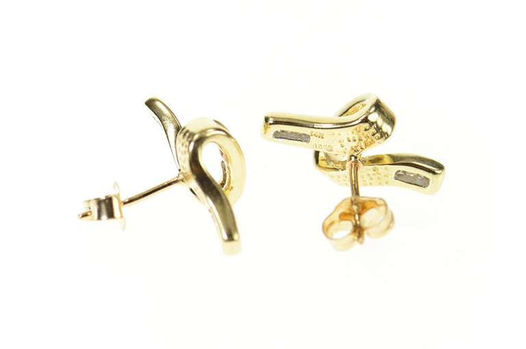 14K Yellow Gold Wavy Twist Baguette Diamond Loop Stud Earrings