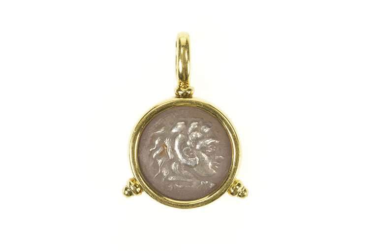 18K Yellow Gold Designer Ancient Roman Coin Statement Pendant