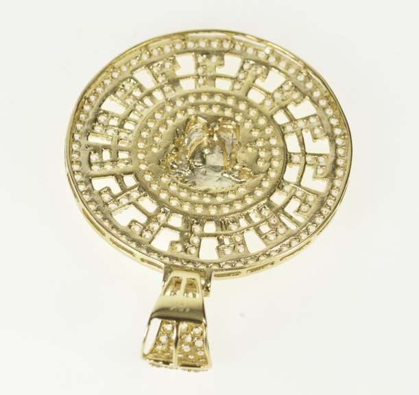 10K Yellow Gold Pave Cubic Zirconia Medusa Medallion Pendant
