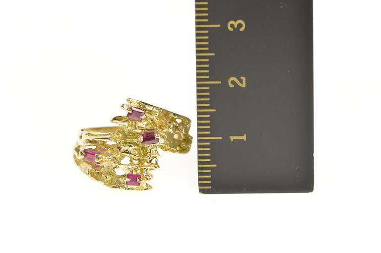 14K Yellow Gold Emerald Cut Ruby Tree Branch Motif Statement Ring