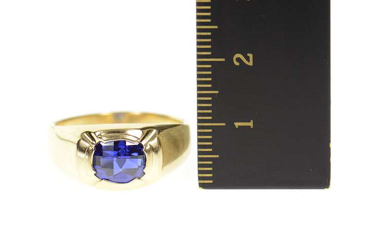 10K Yellow Gold Faceted Syn. Sapphire Men's Statement Ring