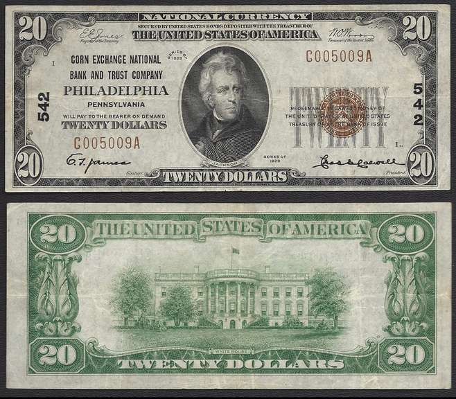 $20 1929 Corn Exchange National Bank & Trust Philadelphia