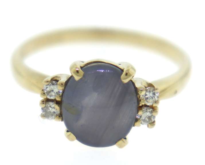 Fantastic 14kt Yellow Gold Oval Star Sapphire and Diamond Ring