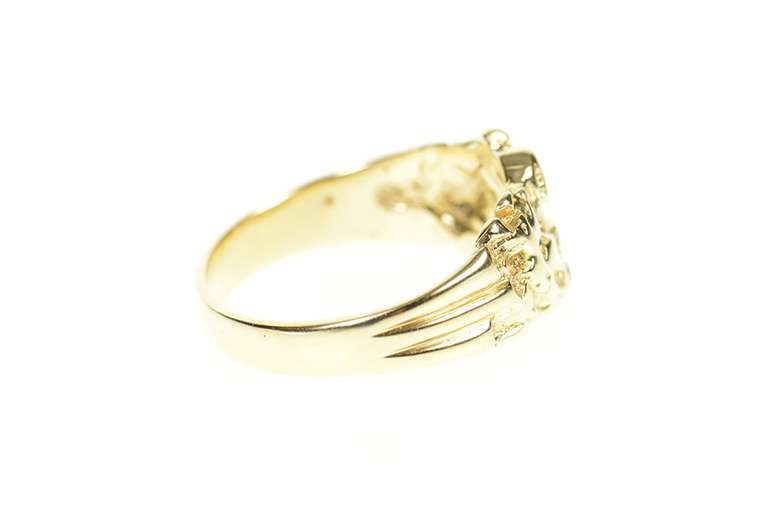 14K Yellow Gold Men's Textured Raw Nugget Diamond Wedding Ring