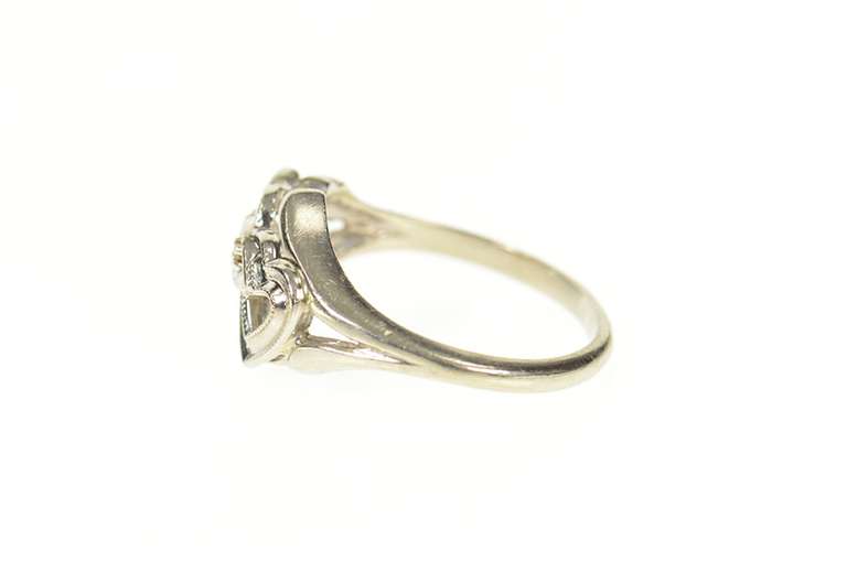 10K White Gold Retro Diamond Inset Interlocking Heart Ring