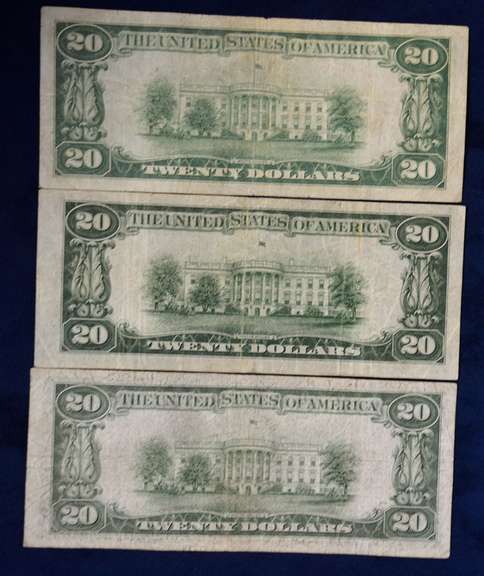 Lot Of 3 Old Twenty Dollar Bills