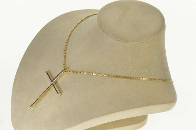18K Yellow Gold Diamond Inset Ornate Cross Christian Faith Pendant