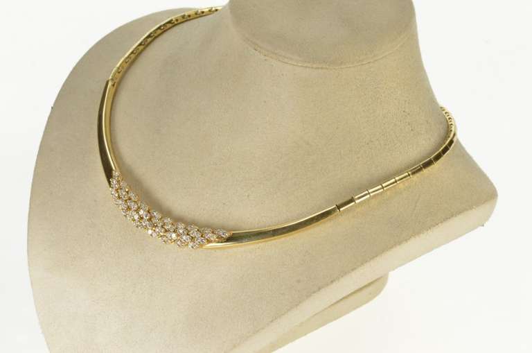 14K Yellow Gold 2.80 Ctw Diamond Cluster Bar Collar Chain Necklace