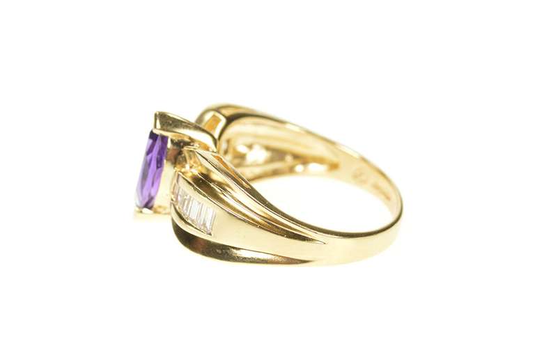 14K Yellow Gold Amethyst Baguette Diamond Engagement Ring